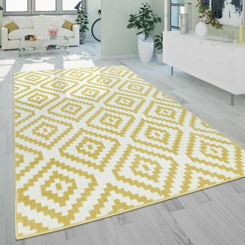 World Menagerie Johnone Shag Gold/White Rug & Reviews Wayfair.co.uk